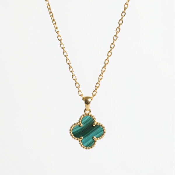 Golden Malachite Clover Pendant Necklace