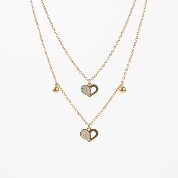 Gold-Plated Double Layered Pave Heart Charm Necklace