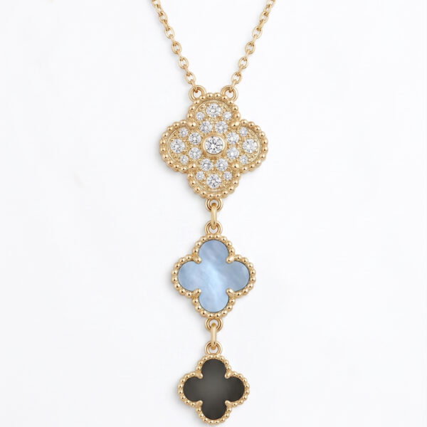 Midnight Serenity Triple Clover Drop Necklace