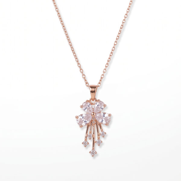 Rose Gold Floral Cluster Pendant Necklace with Shimmering Dangles
