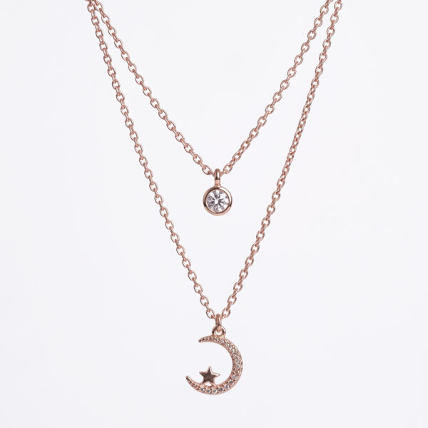 Rose Gold Layered Celestial Necklace with Moon & Star Pendant