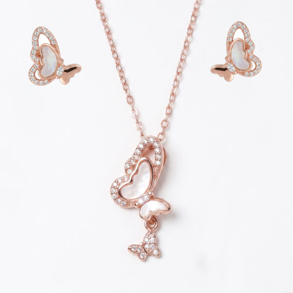 Graceful Butterfly Rose Gold Jewelry Set – Mother of Pearl & Pavé Crystals