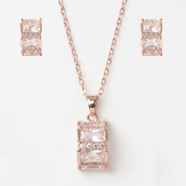 Ethereal Rose Gold Baguette & Pavé Crystal Jewelry Set
