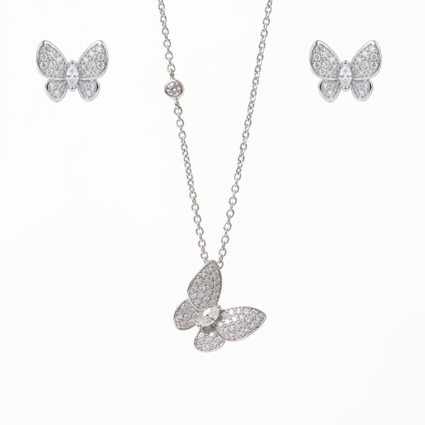 Sparkling Pavé Butterfly Pendant & Stud Earring Set