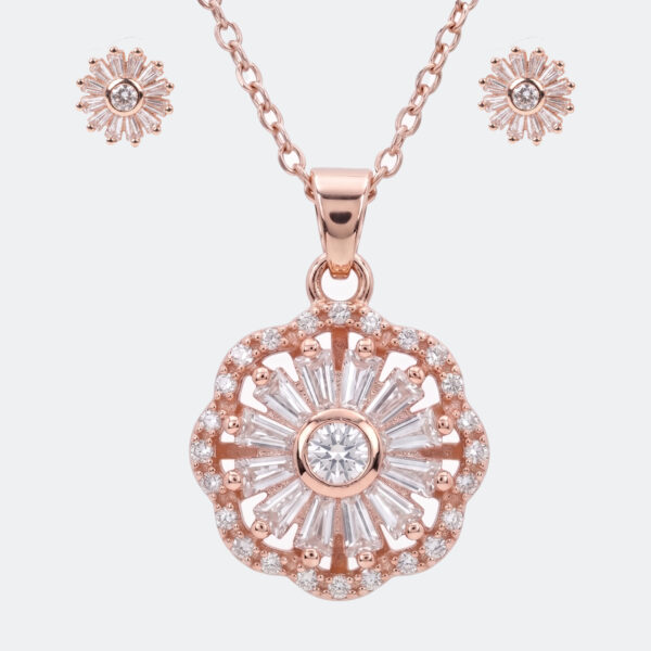 Elegant Rose Gold Floral Sunburst Pendant Necklace