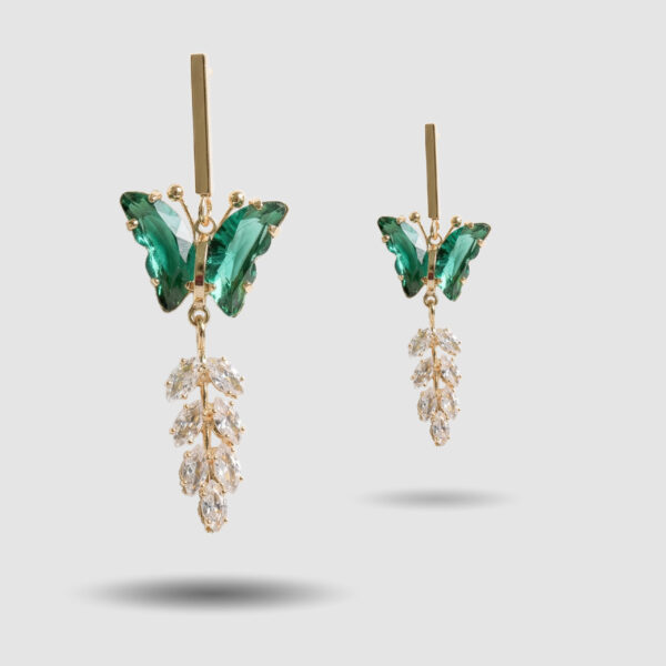 Emerald Butterfly Crystal Drop Earrings