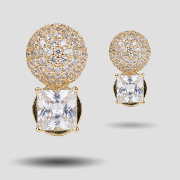 Gold Pavé Sphere & Princess-Cut Crystal Drop Earrings