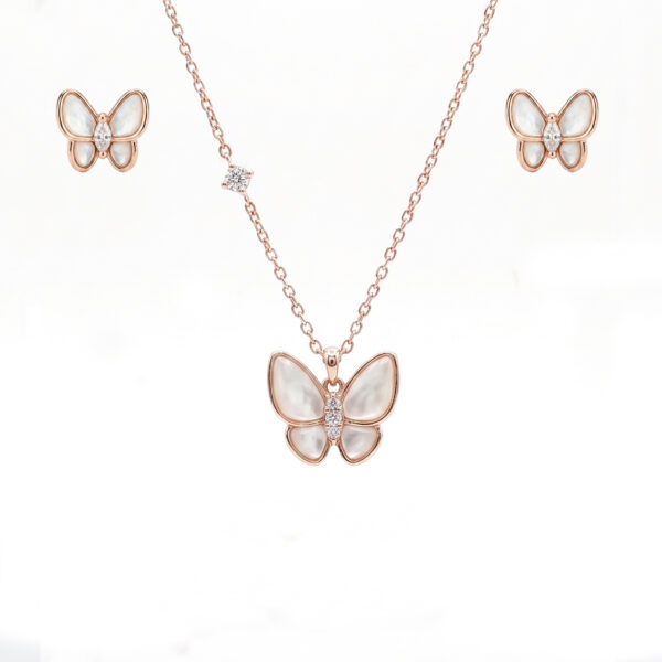 Mother of Pearl Butterfly Pendant Necklace in Rose Gold