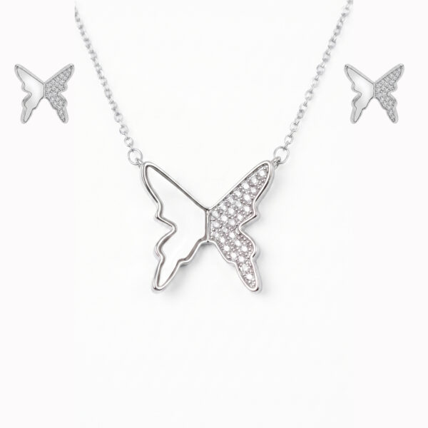 Silver Dual-Texture Butterfly Pendant & Earrings Set