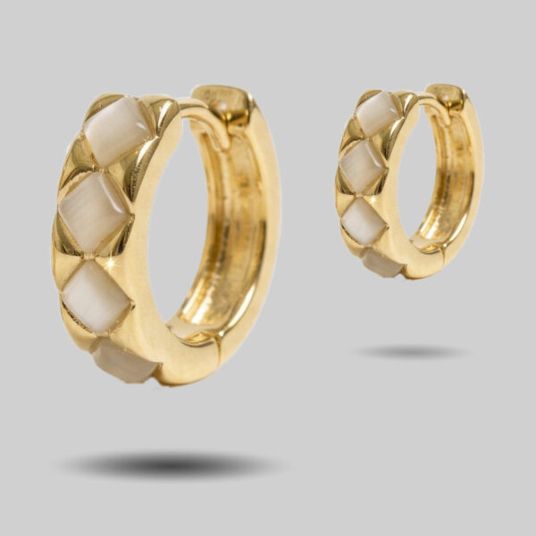 Gold Diamond-Pattern Cat’s Eye Huggie Hoop Earrings