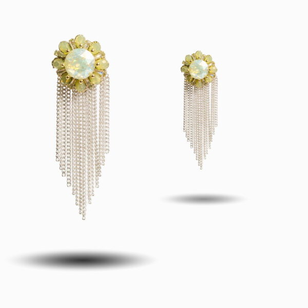 Ethereal Opal-Style Floral Studs with Tapered Silver Chain Fringe