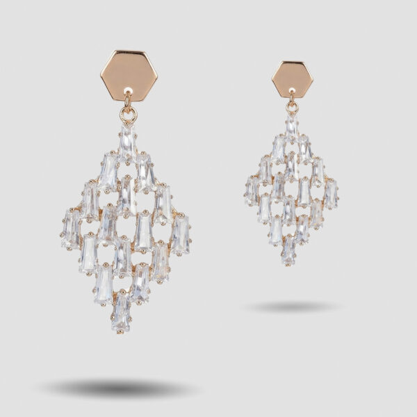 Rose Gold Hexagon & Baguette Crystal Rhombus Drop Earrings