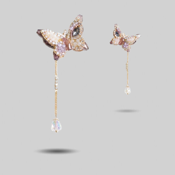 Whimsical Beaded Butterfly Dangle Earrings with Crystal Drops