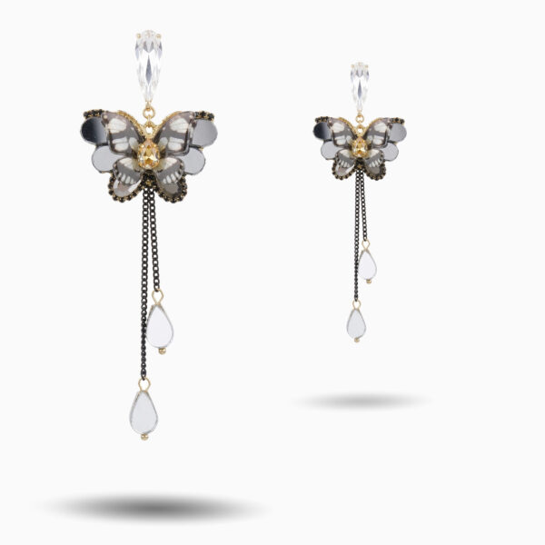 Midnight Monarch Butterfly Tassel Drop Earrings