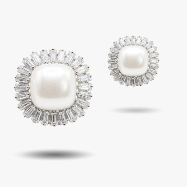 Pearl Radiance Crystal Halo Stud Earrings