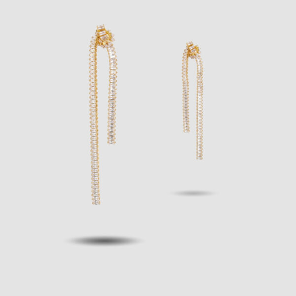 Gold Tiered Linear Baguette Crystal Drop Earrings