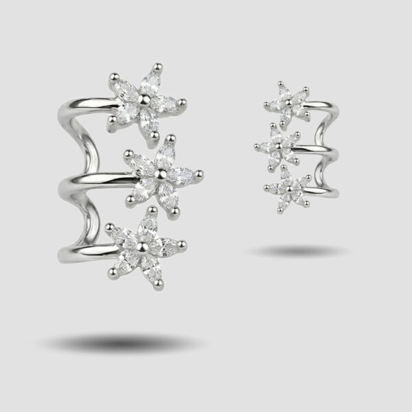 Silver Sparkling Star Floral Ear Cuffs