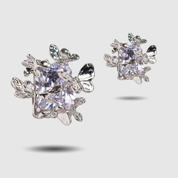 Silver Fluttering Butterfly Swarm Crystal Studs