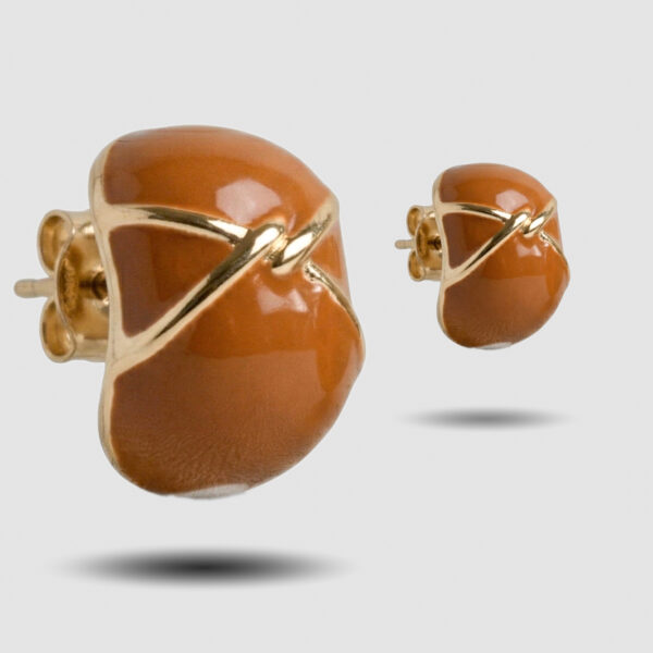 Amber Glaze Sculptural Stud Earrings in Gold Tone