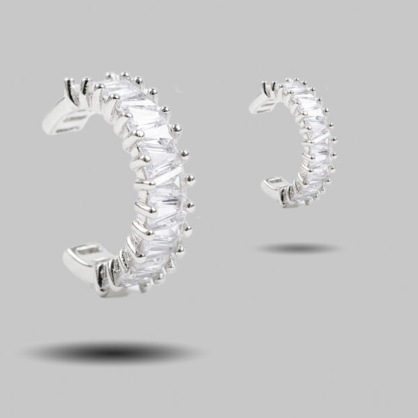 Silver-Tone Baguette Crystal C-Hoop Earrings