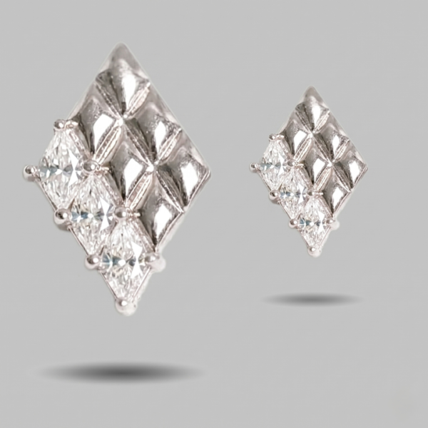 Silver Rhombus Quilted Stud Earrings with Marquise Crystal Accents
