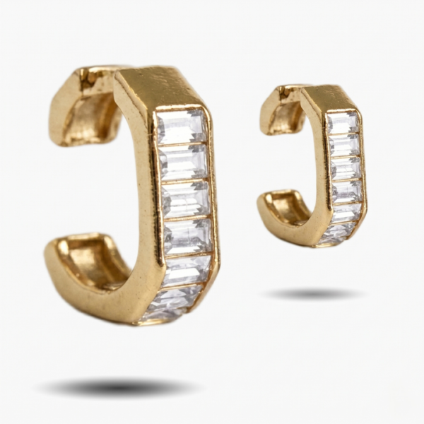 Architectural Baguette Crystal Ear Cuffs in Gold Finish