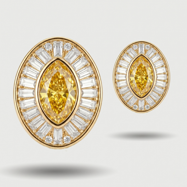 Regal Gold Sunburst Earrings with Canary Yellow Marquise Center
