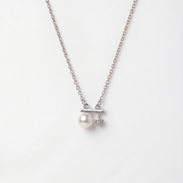 Luna Bar Pendant Necklace with Shell Pearl and Star-Set Crystal