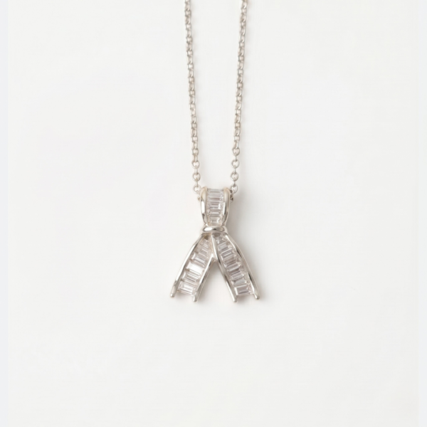 Silver Crystal Ribbon Pendant Necklace