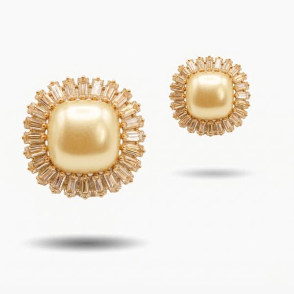 Gold Geometric Drop Earrings with Marquise Crystal & Pearl Accent