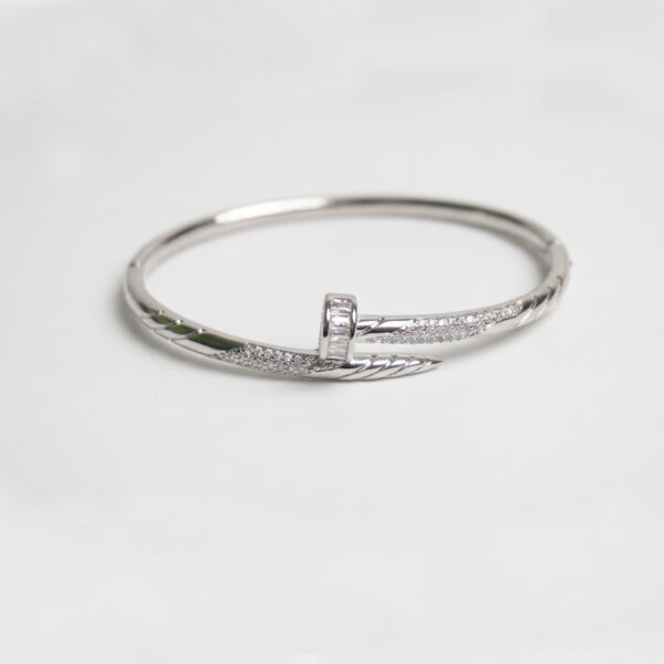 Textured Nail Bangle in Sterling Silver – Baguette & Pave Diamond Edition