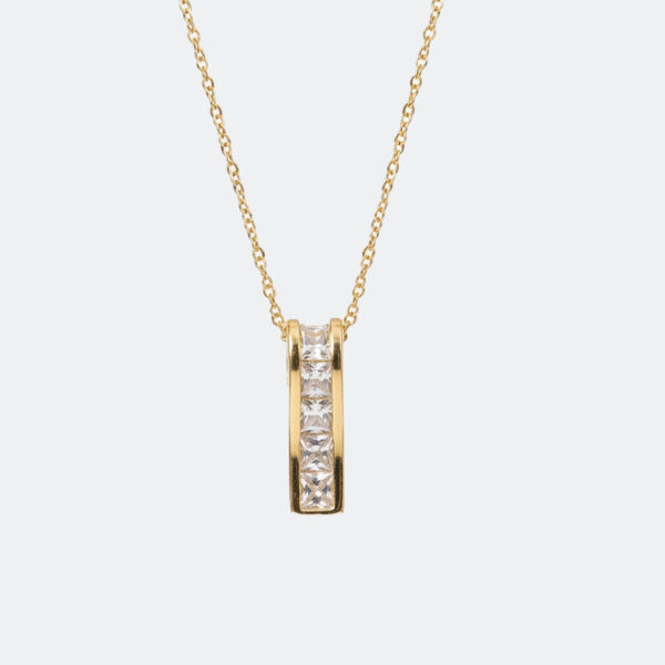 Princess-Cut Channel-Set Vertical Bar Pendant in 18K Yellow Gold