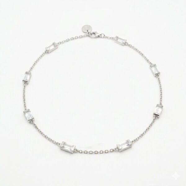 Minimal Crystal Chain Anklet (Silver Finish)